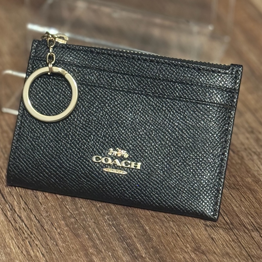 Coach Black with Gold Hardware Mini Skinny Id Case with Key Ring